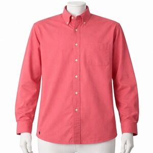 Ralph Lauren Big Shirt Men Large Salmon Pink Button Down Long Sleeve Cotton Pony